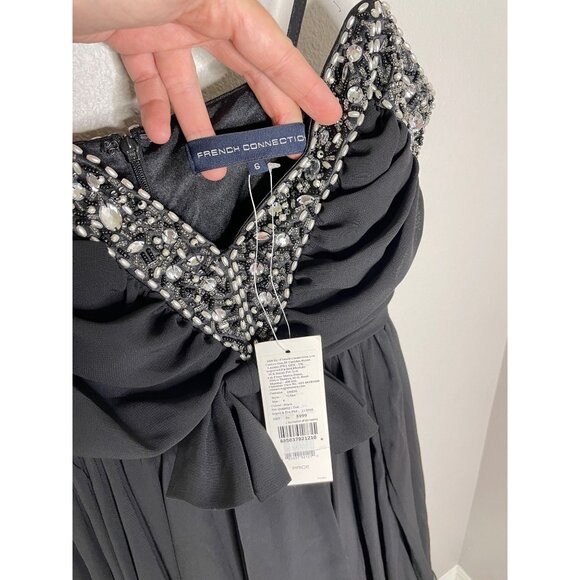 French Connection Pretty Penelope Strappy Dress Size 6 Black Rhinestone New - Picture 9 of 12